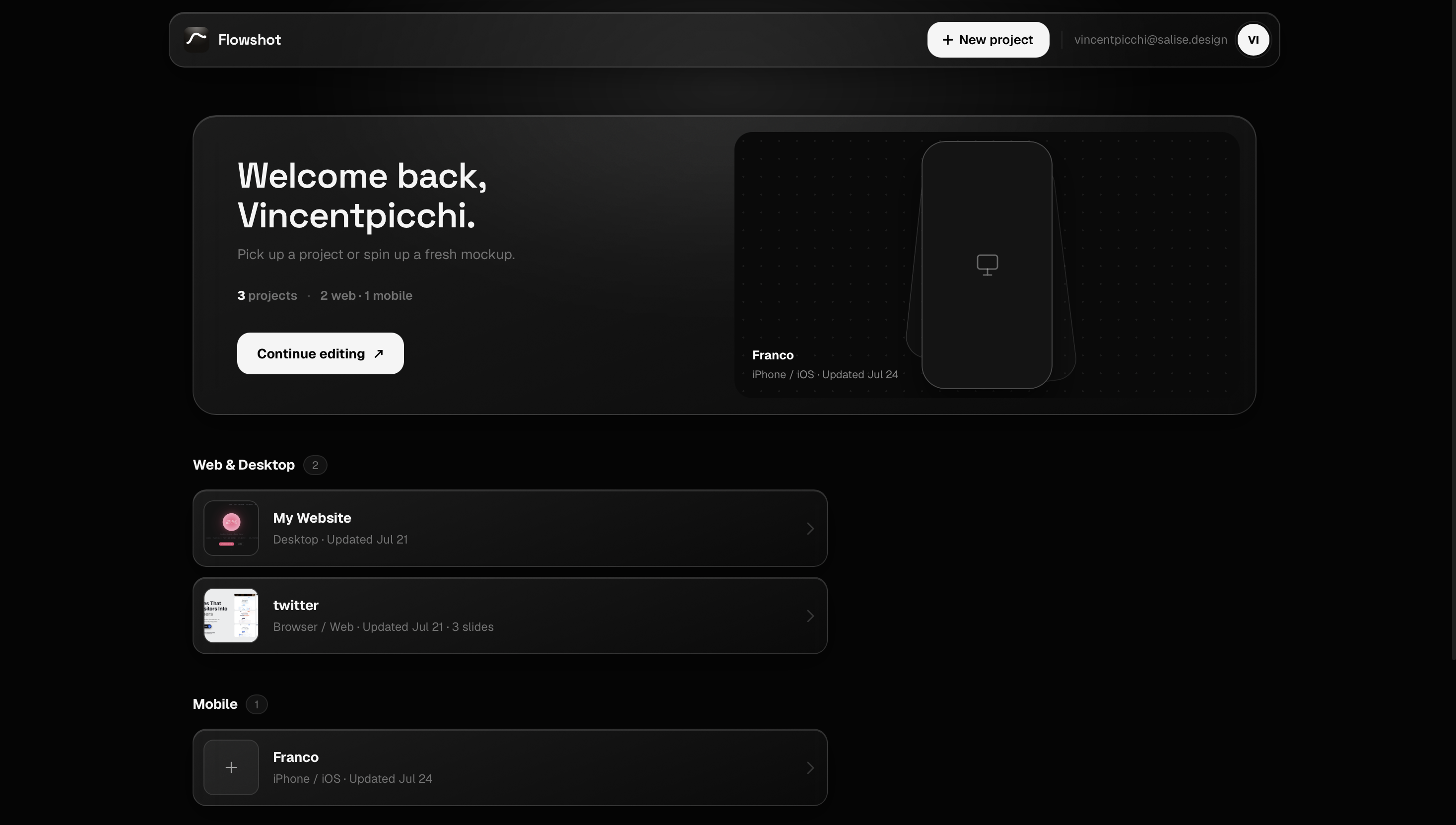 Dashboard di Flowshot
