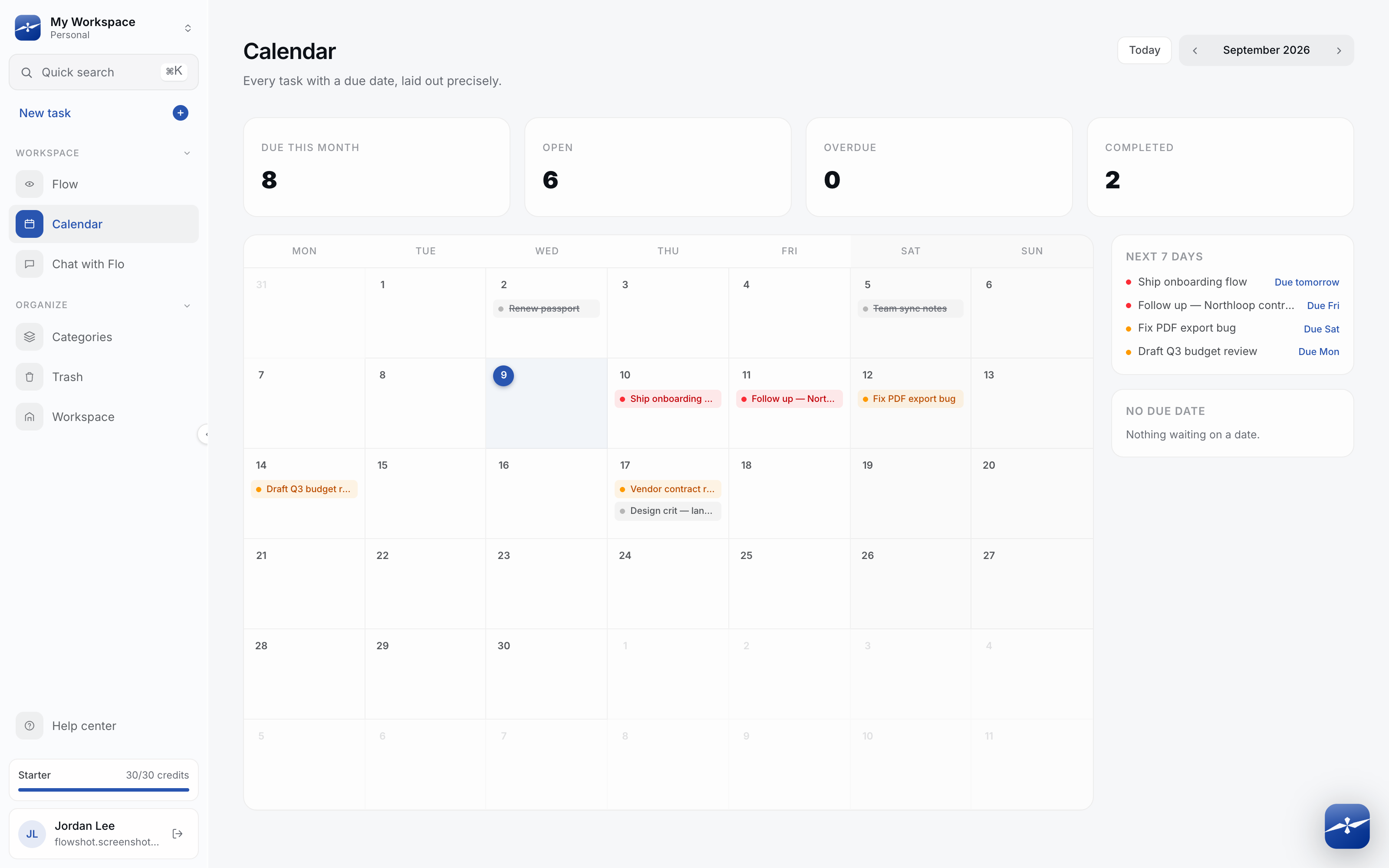 Flowshot — Calendar